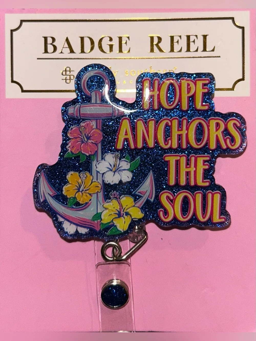 Badge Reel - Blue Glitter 